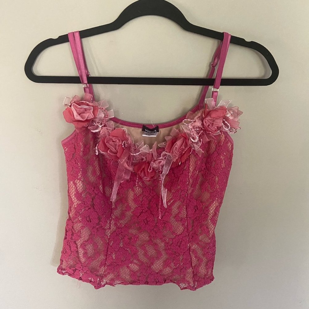 Yukiko Pink Embellished Lace Tank